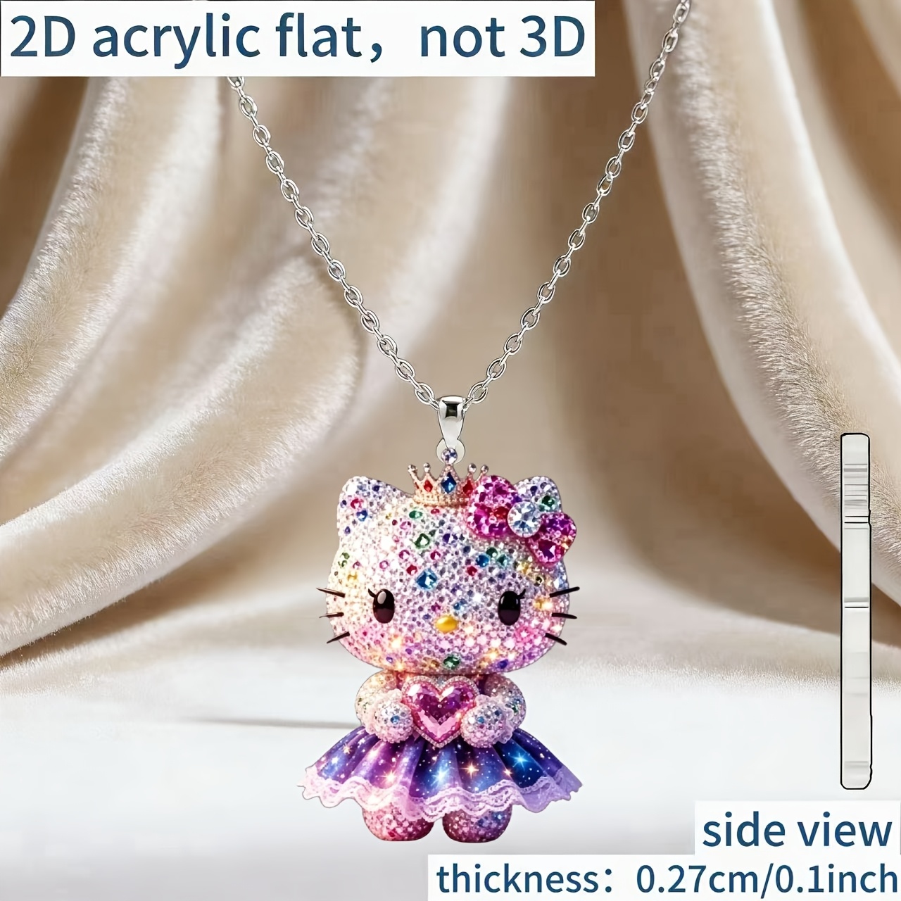 Women's 2D Acrylic Kitty Holding a Heart Pendant Necklace, Gift for Her